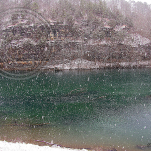 snow shower at Bass Rock, Current River, MO