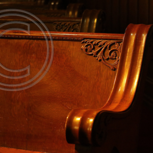 carved, wooden church pews